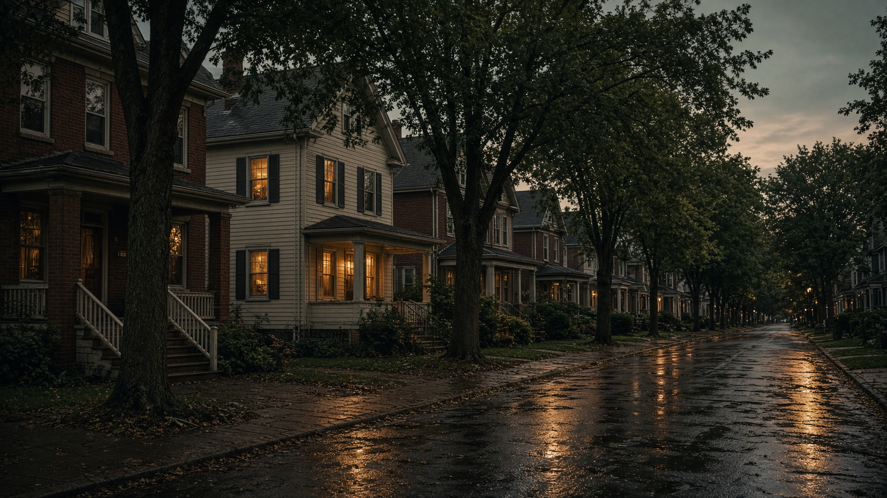 West-side Cleveland street at dusk